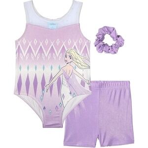 DISNEY 3T Leotard Gymnastics FROZEN Princess ELSA Tank Bodysuit Shorts Set NEW‎